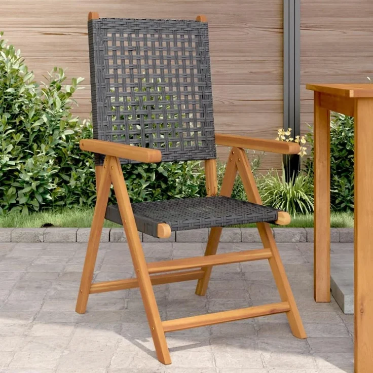 vidaXL Gartenstühle 2 Stk. Schwarz Massivholz Akazie und Poly Rattan 367651 – Bild 1