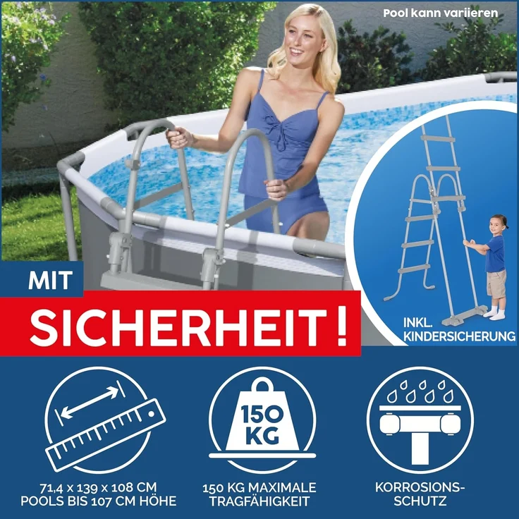 Bestway Power Steel Swim Vista Series Frame Pool Komplett-Set mit Filterpumpe 427 x 250 x 100 cm, Steinwand-Optik (Cremegrau), oval – Bild 7