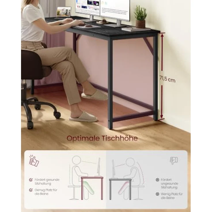 VASAGLE Tisch, Computertisch, Bürotisch, 140 x 50 x 76 cm | Für Arbeitszimmer, Schlafzimmer, Wohnzimmer, Ebenholzschwarz-Mattschwarz, BARNET Kollektion LWD043B56 – Bild 4