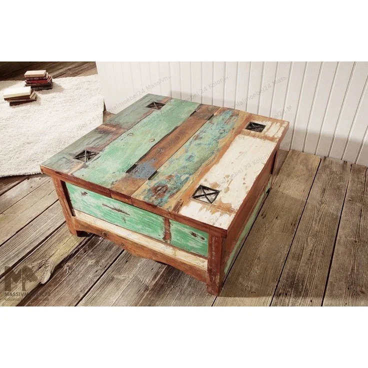 Couchtisch Altholz 90x90x45 mehrfarbig lackiert NATURE OF SPIRIT #07 – Bild 4
