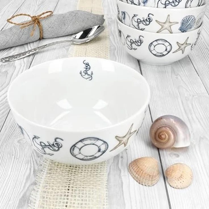 MamboCat Müslischale Neptun 6x Müslischale 14cm Porzellan Dessertschüssel maritim Anker, Porzellan – Bild 3