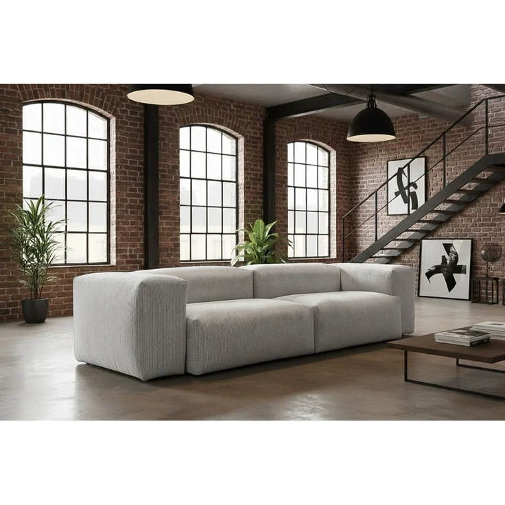 KAWOLA Sofa CELESTE 4-Sitzer mit Hocker Cord hellgrau 72 x 114 x 302 cm – Bild 2
