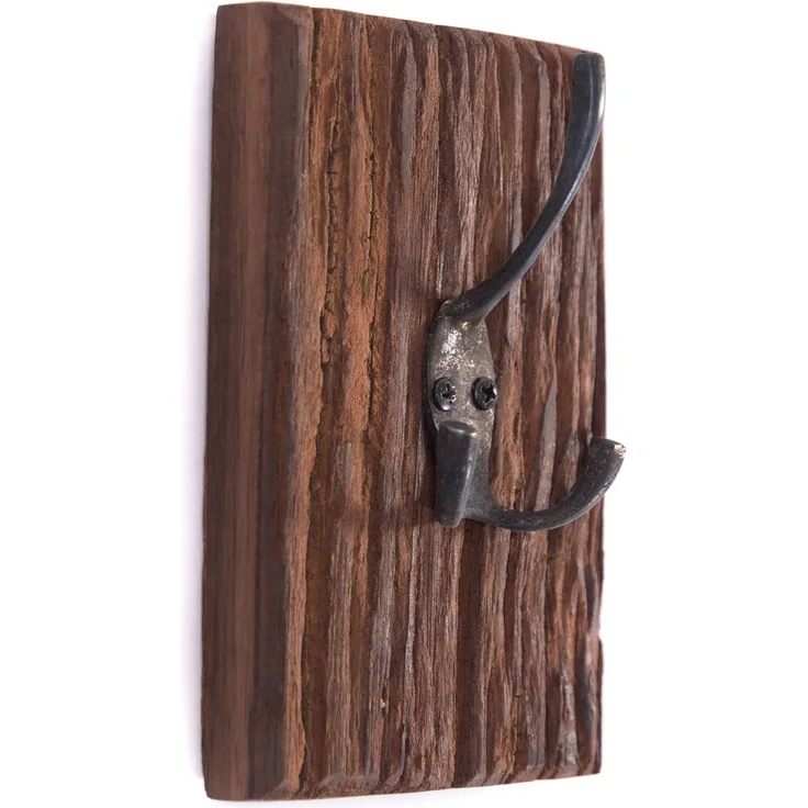 Garderobenbrett Board Massivholz, Doppelhaken braun