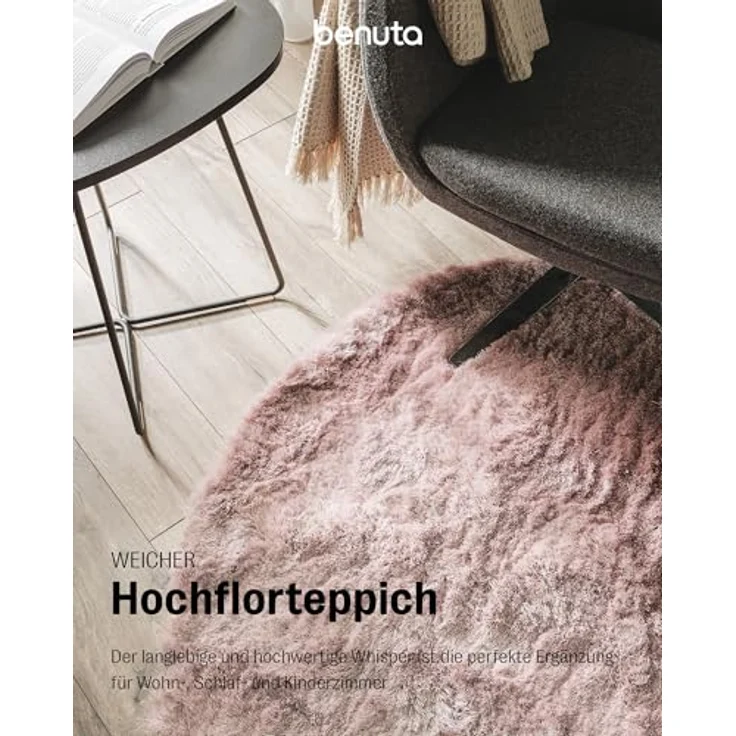 benuta Teppich Whisper, rund, Höhe: 31 mm, Hochflorteppich Wohnzimmer, Schlafzimmer, Esszimmer, Flur, Weich – Bild 3
