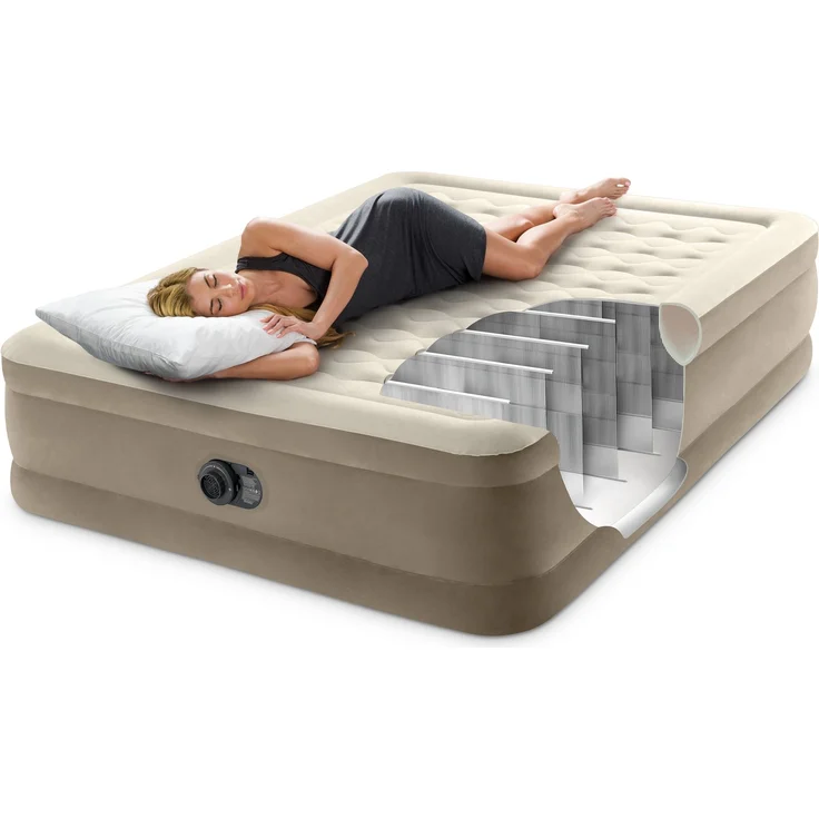 Intex 'DuraBeam UltraPlush' Luftbett mit eingebauter, elektrischer Pumpe, PVC sand / beige, 152x203 cm – Bild 1