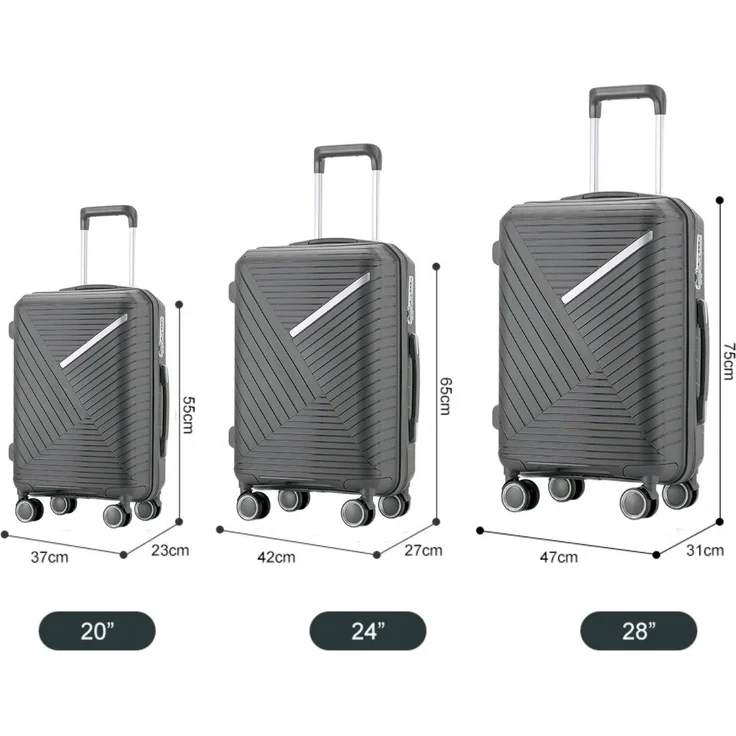 Reisekoffer Koffer 3 tlg Set Trolley Kofferset Handgepäck Polypropylen Gepäck Grau – Bild 2