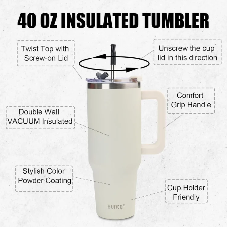 SUNTQ 40oz Tumbler mit Griff und Strohhalm, doppelwandig – Bild 2