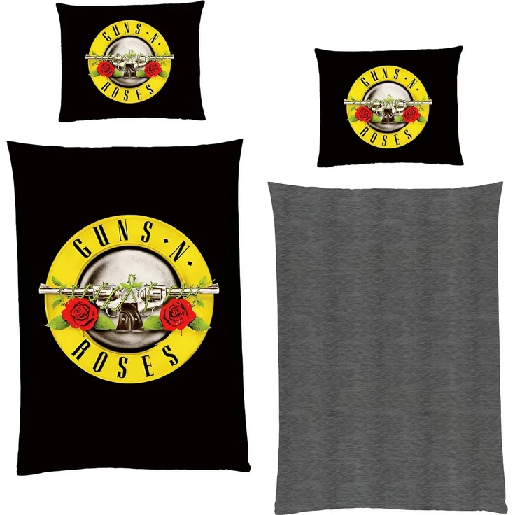 BERONAGE Wendebettwäsche Guns N’ Roses Schwarz Bettwäsche Linon / Renforcé, 100% Baumwolle, 2 teilig, 135x200 + 80x80 cm – Bild 1