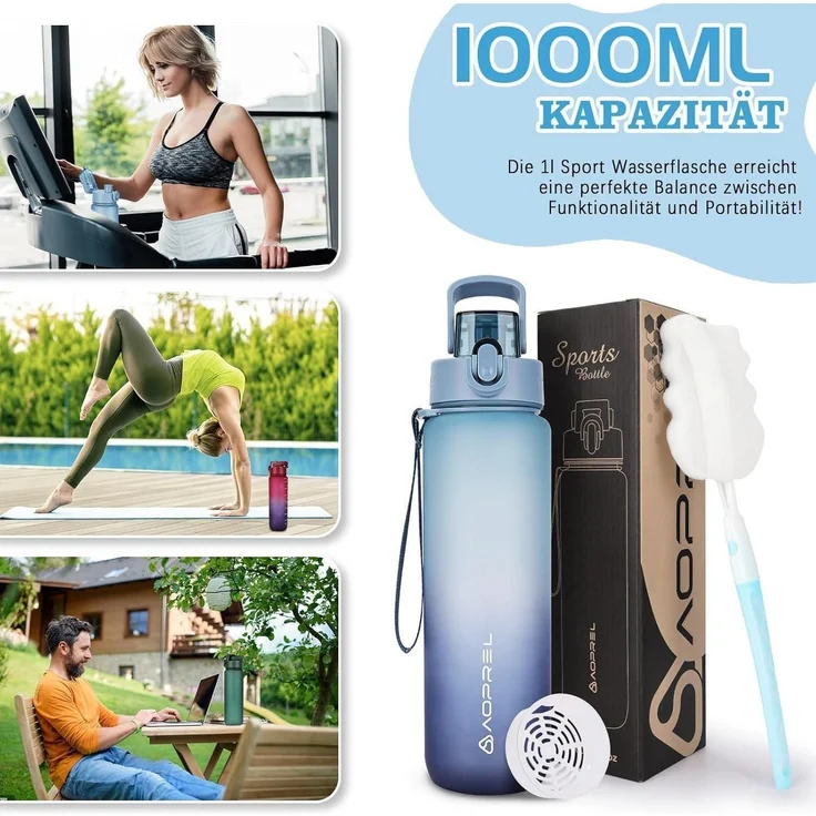 AOPREL Trinkflasche 1l BPA-frei aus Tritan Sport Flasche Kohlensäure geeignet – Bild 7