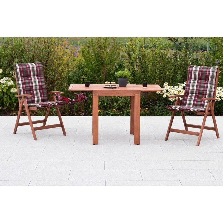 Borkum Gartenmöbel Set 5tlg, 2 Klappsessel, 2 Auflagen, Ausziehtisch 65 (130) x 70 cm, Eukalyptus – Bild 4