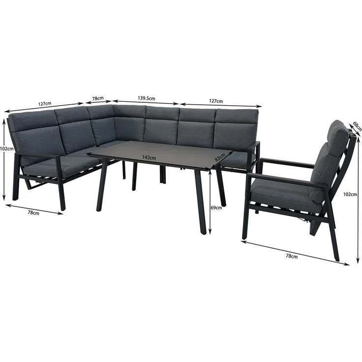 Gardissimo 'LUGANO' Ecklounge, Liege verstellbar, Alu, 205 x 266,5 x 102 cm – Bild 4