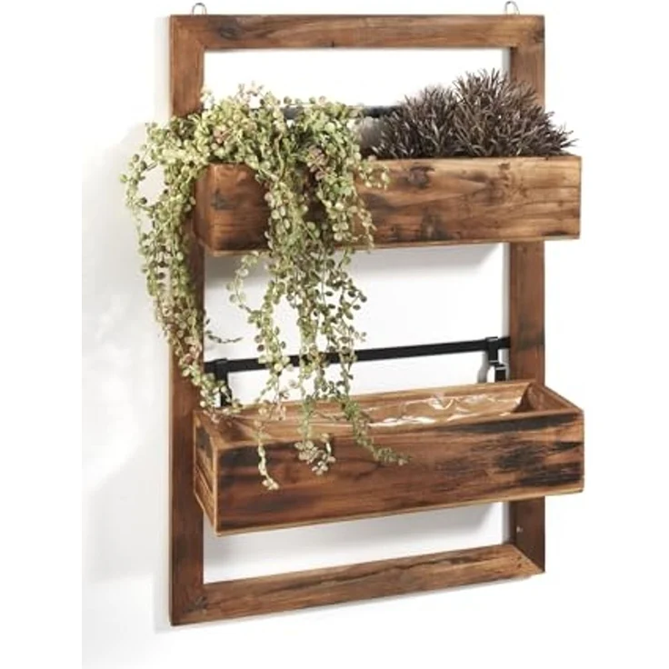 Kobolo Regal Wanddeko Übertopf aus Holz mit schwarzem Metall – Bild 2