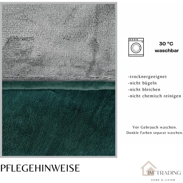 Moderne Plüschbettwäsche mit Reißverschluss - einfarbig, wendbar & warmhaltend Grün 200x200cm + 2x 80x80cm Kissenbezug – Bild 5