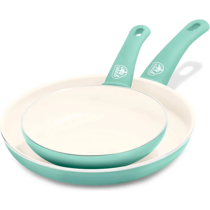 GreenLife Soft Grip Gesunde Antihaftbeschichtung aus Keramik, 2-teiliges 18cm & 26cm Bratpfannen-Set, PFAS-frei, Spülmaschinenfest, Backofenfest, Türkis