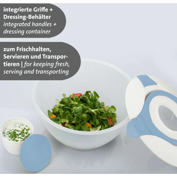 WESTMARK Salatschüssel mit Dressing-Behälter, Fassungsvermögen: 6,5 Liter, Salatbutler, Blau, PP, PE – Bild 4