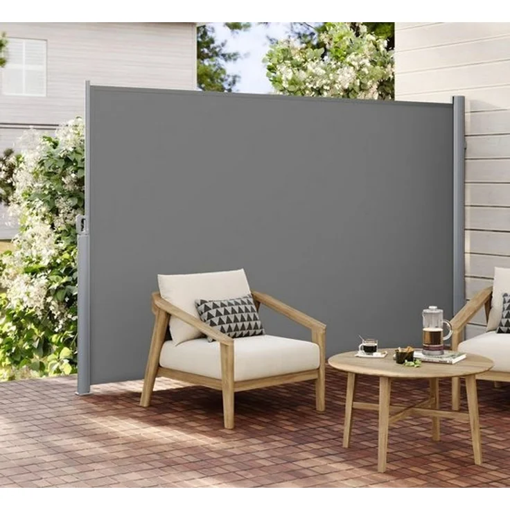 SONGMICS Alu-Seitenmarkise, ausziehbar, blickdicht, Grau, 200x350 cm – Bild 1