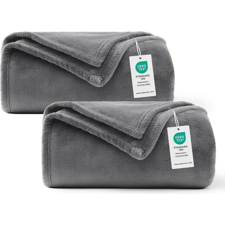 WAVVE Kuscheldecke Flauschig 2er Set Decke Fleecedecke - 2 Stücke Set Sofadecke 150x200 cm Warm Wohndecke Couchdecke, Grau Decke Weich Sofaüberwurf XL
