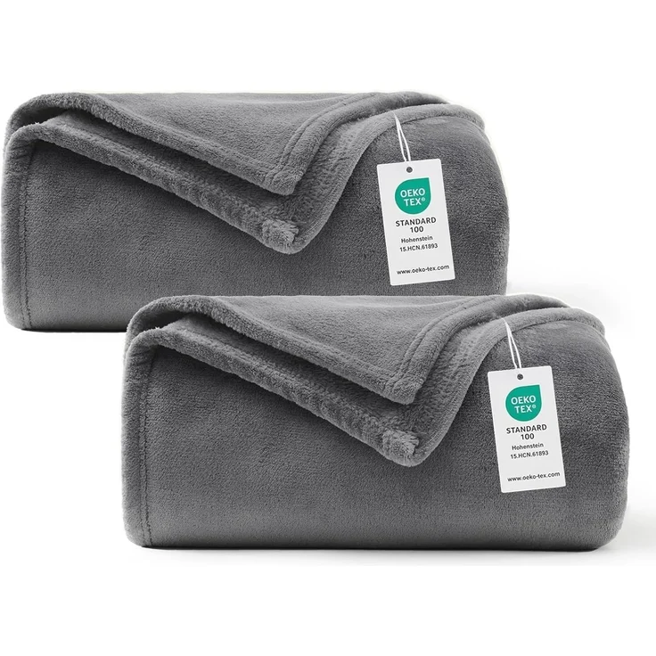 WAVVE Kuscheldecke Flauschig 2er Set Decke Fleecedecke - 2 Stücke Set Sofadecke 150x200 cm Warm Wohndecke Couchdecke, Grau Decke Weich Sofaüberwurf XL