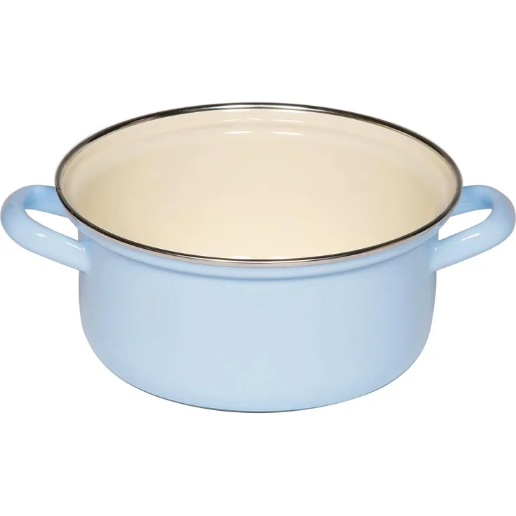 Riess Kasserole Emaille Topf Pastell Blau mit Chromrand 18cm
