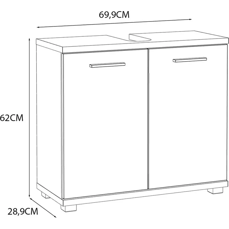Waschbeckenunterschrank >CHAMP< 2 Türen, Betonoptik Dunkelgrau / Weiss Glanz - 69,9x62x28,9cm (B/H/T) – Bild 3