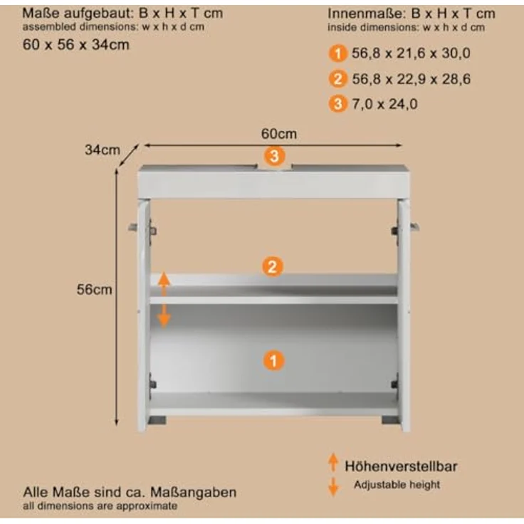 Trendteam 'Amanda' Waschbeckenunterschrank, Hochglanz, 56 x 34 x 60 cm, Weiß – Bild 4