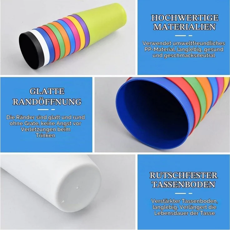 LuxusKollektion Kinderbecher 11 Stk Kunststoffbecher bunt 260ml Kinder Reise bruchsicher, Kunststoff – Bild 3
