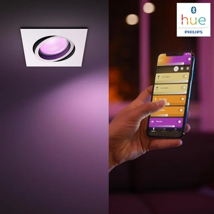 Philips Hue White & Color Ambiance Centura eckige Einbauspots 1-er Pack, dimmbare Deckenlampen für das Hue Lichtsystem mit 16 Mio. Farben, smarte Lichtsteuerung über Sprache und App, weiß – Bild 10