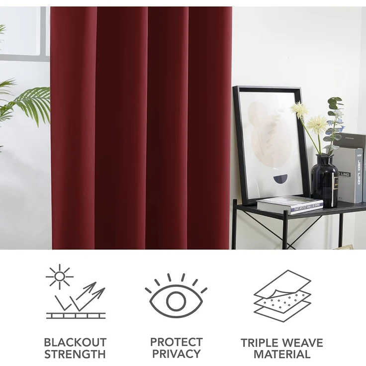 Deconovo Gardinen Verdunkelungsvorhang Ösen Gardine gegen Kälte Wohnzimmer Warm Vorhang Blickdicht, 160x132 cm(HöhexBreite), Rot, 2er Set – Bild 7