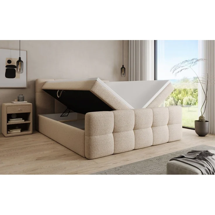 Luxusbetten24 Boxspringbett Cozy in Teddy Bouclé, mit Stauraum, inklusive Topper – Bild 4