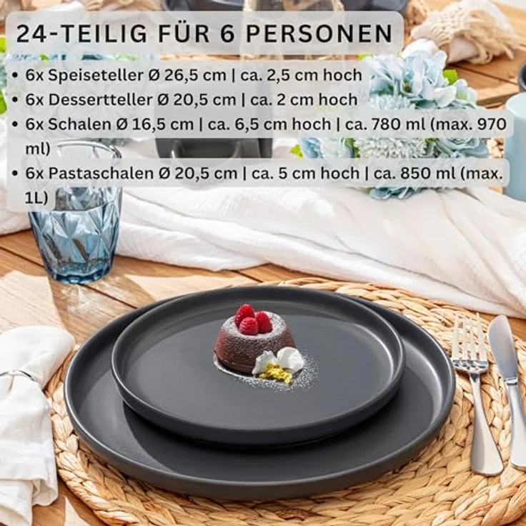 Sänger Leeds Nightsky Tafelservice, 24-teilig, Rund, Dunkelgrau, Steingut, pflegeleicht, für Essen & Trinken – Bild 2