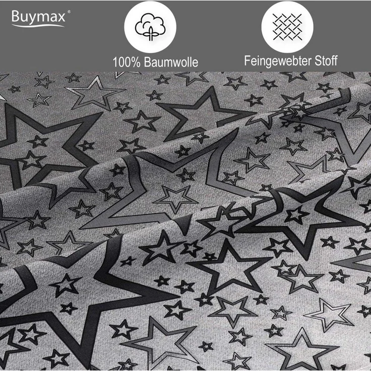 Buymax Bettwäsche Bettbezug-Set, Renforce: 100% Baumwolle, 3 teilig, 200x200 cm, mit Reißverschluss, Sterne Muster, Weiß Grau – Bild 3