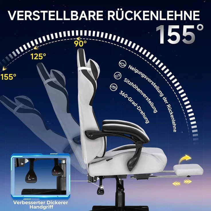 GTPLAYER Gaming-Stuhl Stoff Gaming Chair Ergonomisch Bürostuh PC Stuhl, 150kg Belastbarkeit, Schreibtischstuh mit Federsitzkissen und Fußstütze – Bild 2