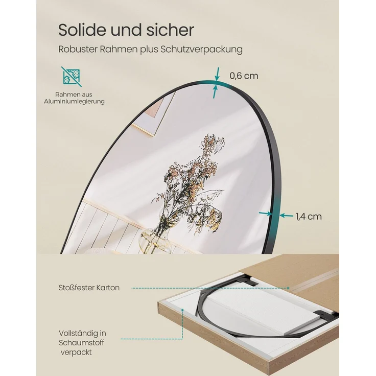 SONGMICS Ganzkörperspiegel, 160 x 50 cm, gewölbter Standspiegel, Rahmen aus Aluminiumlegierung, Hartglas, für Schlafzimmer, Wohnzimmer, Garderobe, tintenschwarz LFMDE031B01 – Bild 2