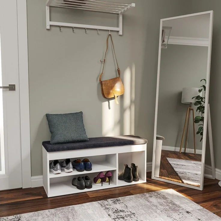 KOMTO Schuhbank Mit Sitzfläche Schuhregal Bank mit Stauraum Schuhschrank mit Sitzbank, für 6 bis 8 Paar, Spanplatte, Sofia 100 x 48 x 32 cm – Bild 2
