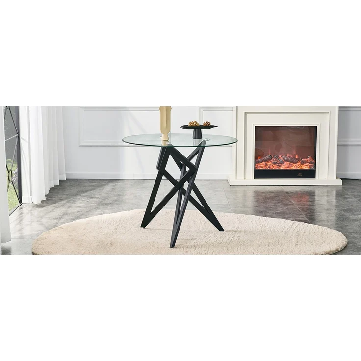 Runder Glas-Couchtisch Ø ca. 85 cm, moderner Wohnzimmertisch mit geometrischem Design-Untergestell, gehärtete Glasplatte, stabiler Beistelltisch für Wohnzimmer – Bild 14