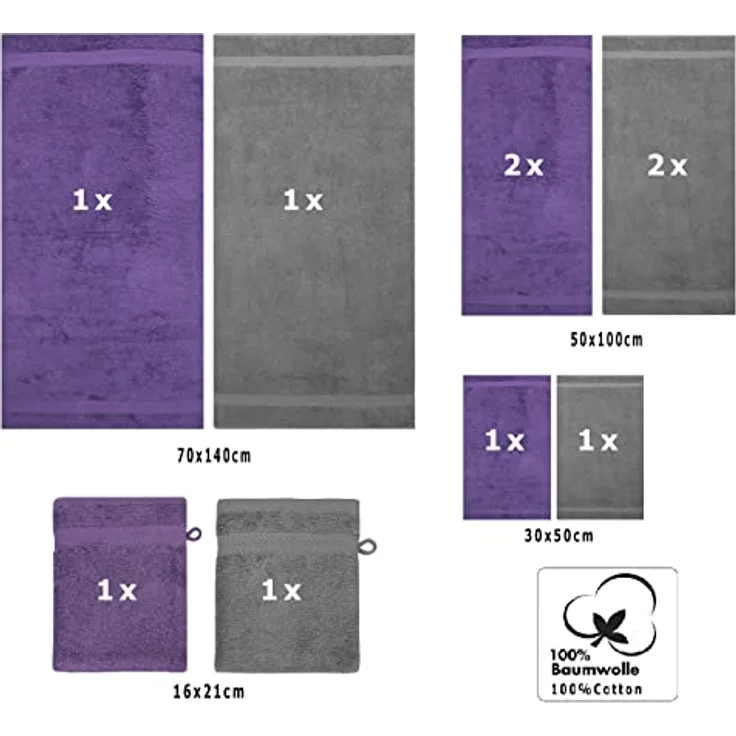 Betz Handtuch Set 10-tlg. Handtuch-Set Premium Farbe Lila & Anthrazit, 100% Baumwolle (Set, 10-St) – Bild 3