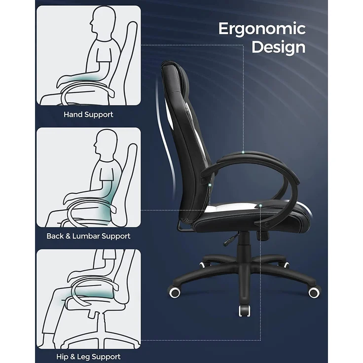 Songmics Racing Stuhl Bürostuhl Gaming Stuhl Chefsessel Drehstuhl PU, schwarz-weiß, OBG56BW – Bild 9