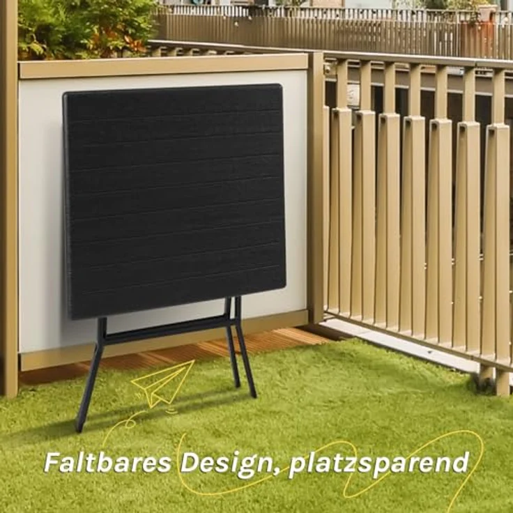 eSituro Klapptisch, Gartentisch Balkontisch wetterfest, Outdoor Beistelltisch klappbar, Kleiner Tisch für Balkon Terrasse Garten, 62x62 cm, 50 kg belastbar, Schwarz – Bild 8