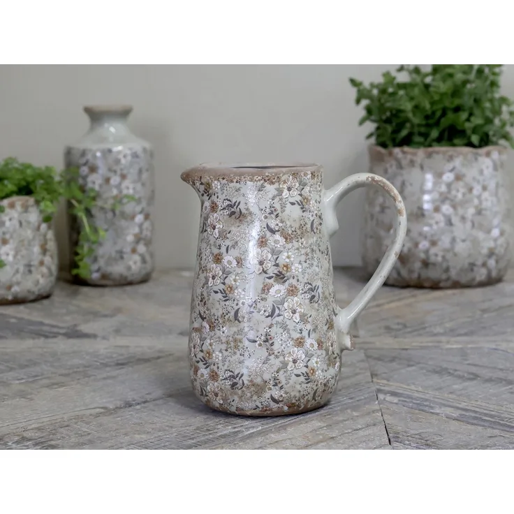 Chic Antique Kanne Evry Kanne mit Blumen H18/L16/B11,5 cm verte