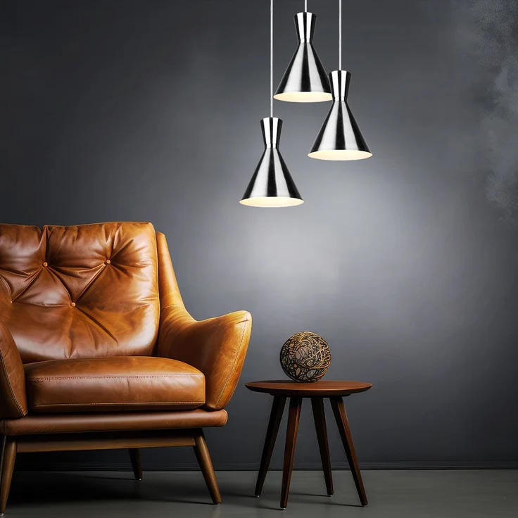 Hängeleuchte, 3 Flammig, Metall, nickel-matt, H 150 cm – Bild 3