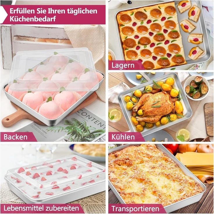 Homikit Edelstahl Backblech mit Luftdichtem Deckel 31,6x24,7x4,8cm – Bild 6