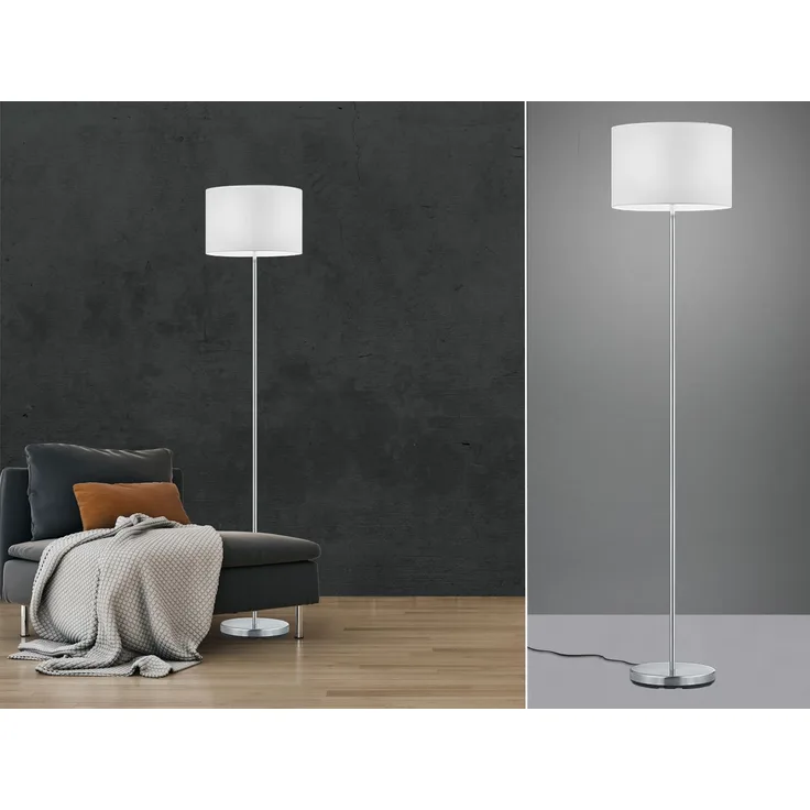 Trio Leuchten 'Hotel' LED-Stehleuchte, Metall nickel matt / Stoffschirm weiß, exkl. 1x E27