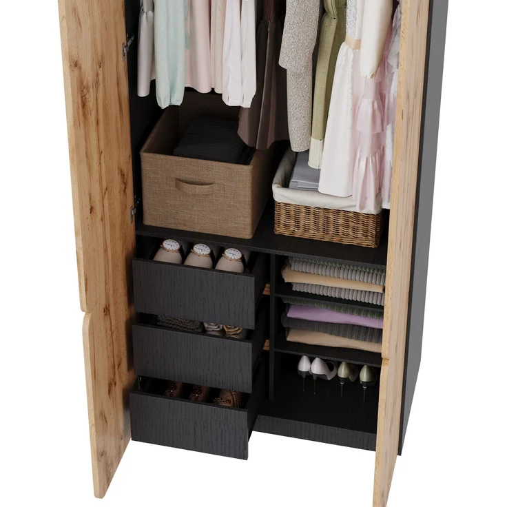 Drehtürenschrank 180 x 50 x 200 cm aus MDF und Spanplatte in Eiche mit 8 Türen – Bild 7
