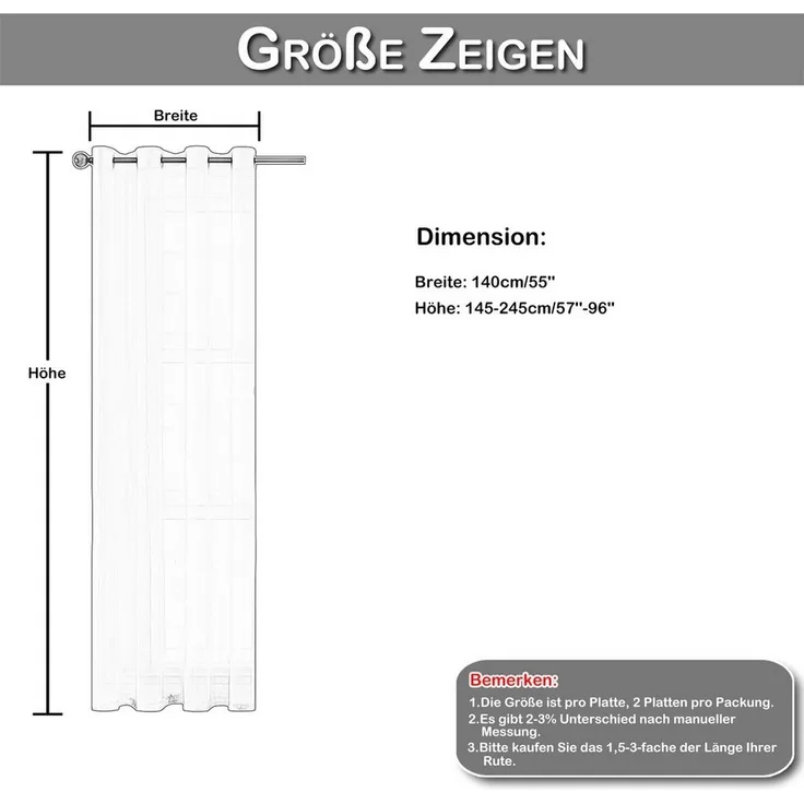 Jibenhome Schiebegardine 2 Stück Vorhang Gestreifter,Ösen Gardine,Voile Fensterschal, Transparente Scheibengardine