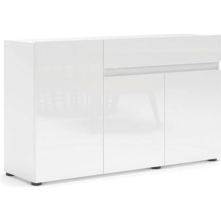 Dmora - Kommode Brits, Wohnzimmerbuffet, Wohnzimmer-Sideboard, Moderne Küchen-Speisekammer, Made in Italy, 135x38h79 cm, Glänzendes Weiß – Bild 3
