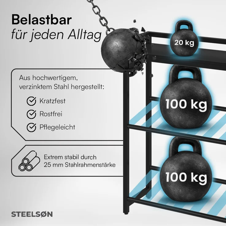 STEELSØN 'Astris' Getränkekistenregal, Metall, schwarz, 117x105x33 cm, Getränkeregal für 6 Kisten, mit Ablagefach – Bild 6