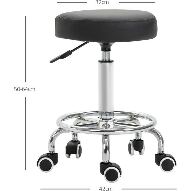 Vinsetto Rollsitz Samt-Touch mit Rädern, Rollhocker höhenverstellbar (Salonstuhl, 1 St, Salonhocker), für Wohnzimmer, Schwarz – Bild 2