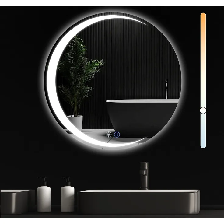 ZMH Runder Badezimmerspiegel mit Beleuchtung – 70 cm runder Wandspiegel LED IP44 runder Badezimmerspiegel mit Touch-Schalter und Antibeschlagfunktion