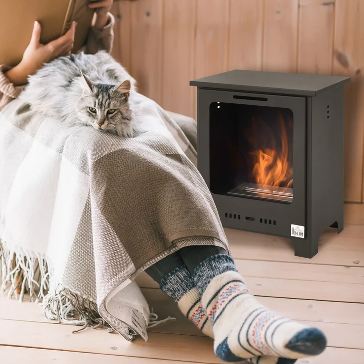 JARDJ Bioethanol-Kamin auf Füßen, 0,9-Liter-Brenner, 3 Stunden Brenndauer, Kaminofen im Neo-Retro-Stil, Maße: 40 x 30 x 50 cm (L x B x H), Geeignet für Räume von 20–25 m², Farbe: Schwarz – Bild 4