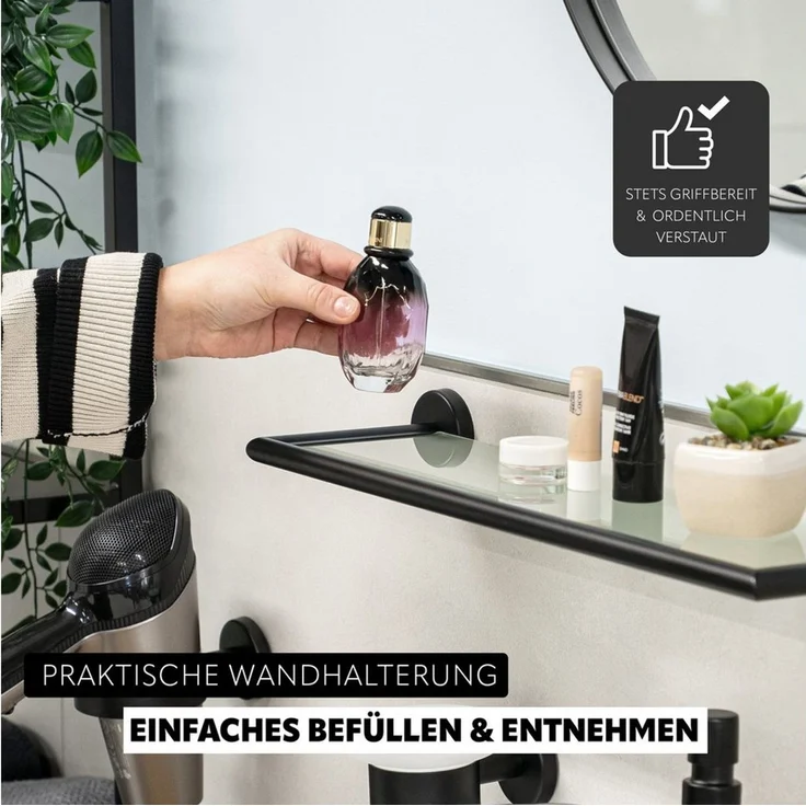 bremermann Wandregal Bad-Serie PIAZZA BLACK - aus Glas und Edelstahl matt schwarz, 1-tlg. – Bild 2